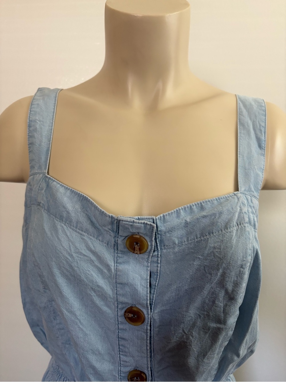 Love Tree Small Light Wash Denim Sundress Button-Down Front Wide Straps - Picture 2 of 10